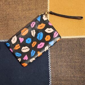 Black and Pink Wristlet Clutch with Colorful Print